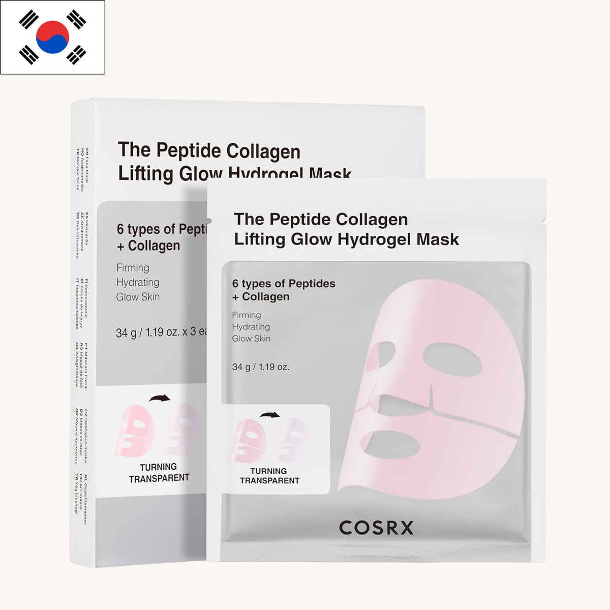 Cosrx - The Peptide Collagen Lifting Glow Hydrogel Mask (3 x 34g)