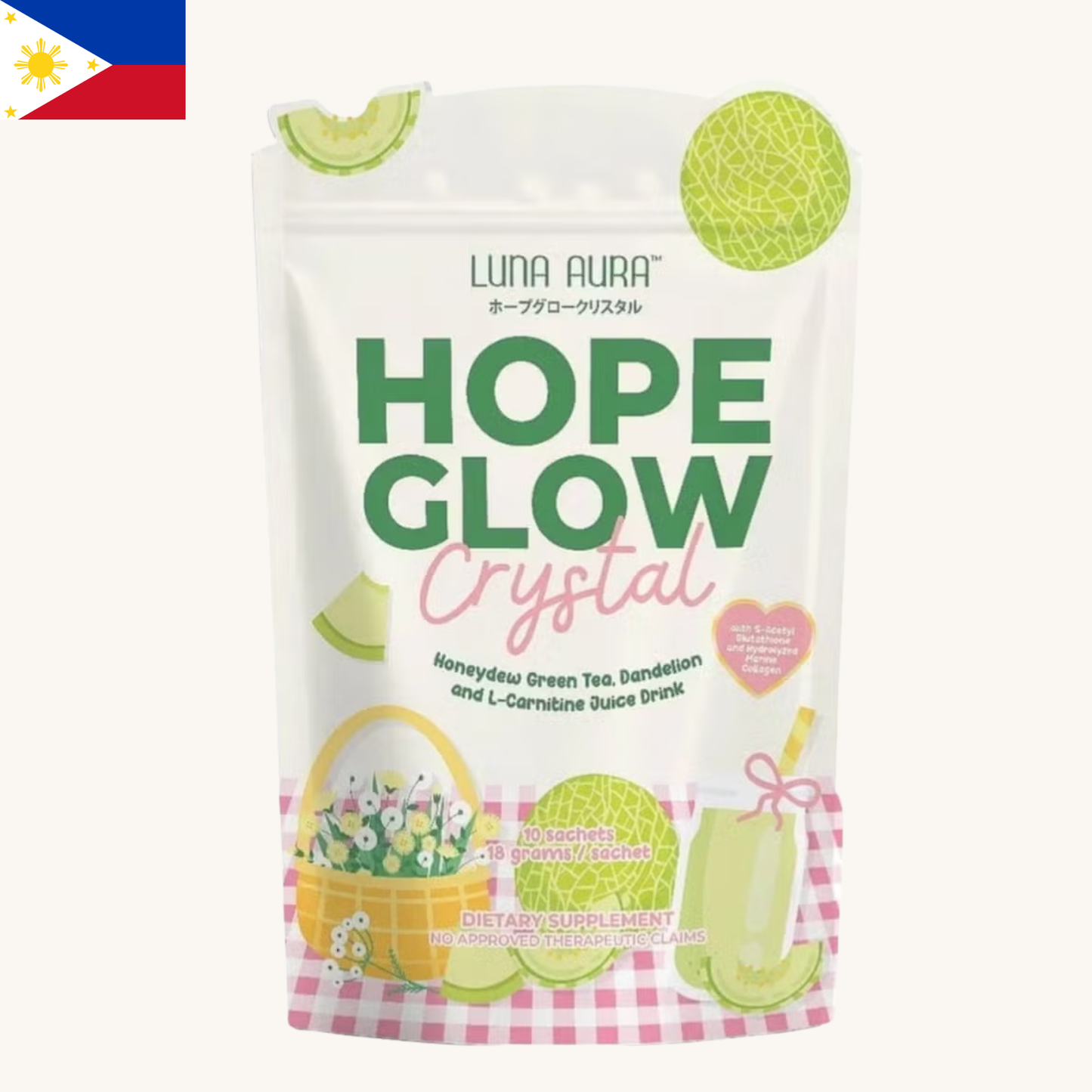Luna Aura - Hope Glow Crystal Honey Dew Green Tea L-Carnitine Juice Drink (10 x 18g)