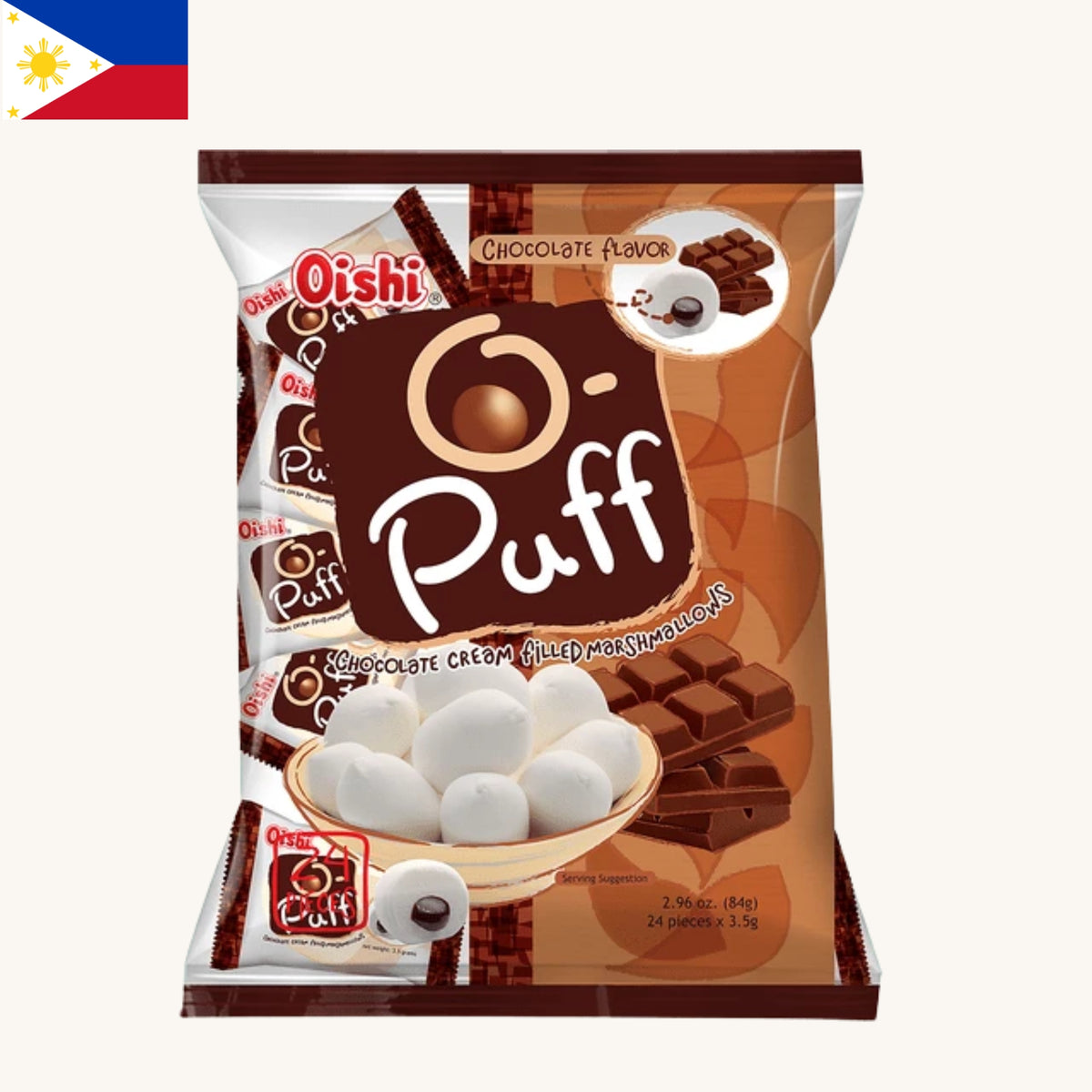Oishi - O-Puff Chocolate Cream Filled Marshmallows (84g x 24)