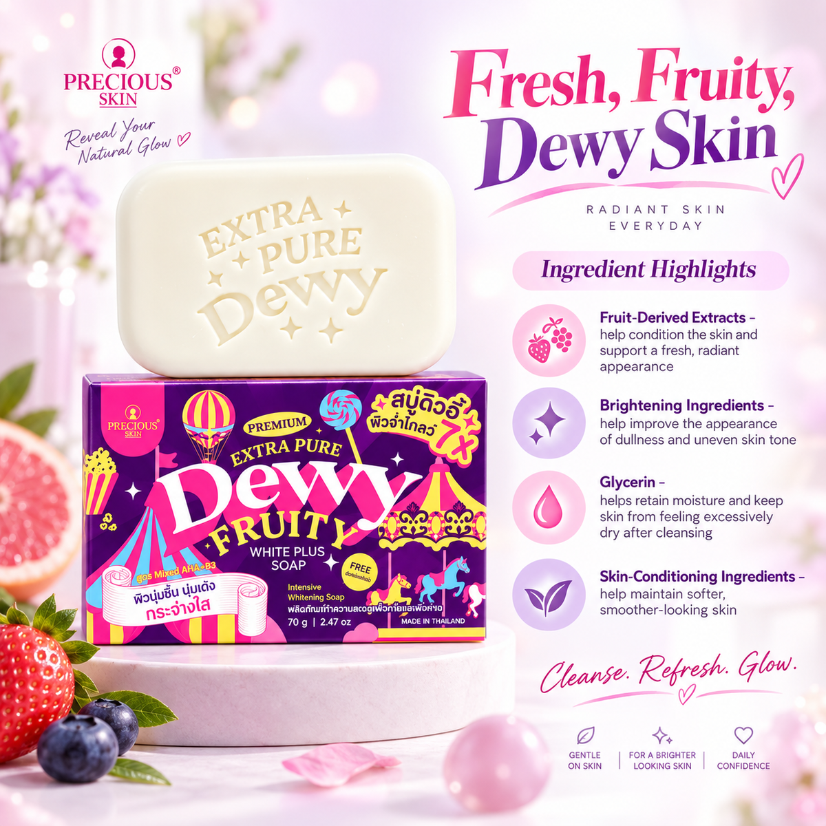Precious Skin - Premium Extra Pure Dewy Fruity White Plus Soap (70g)