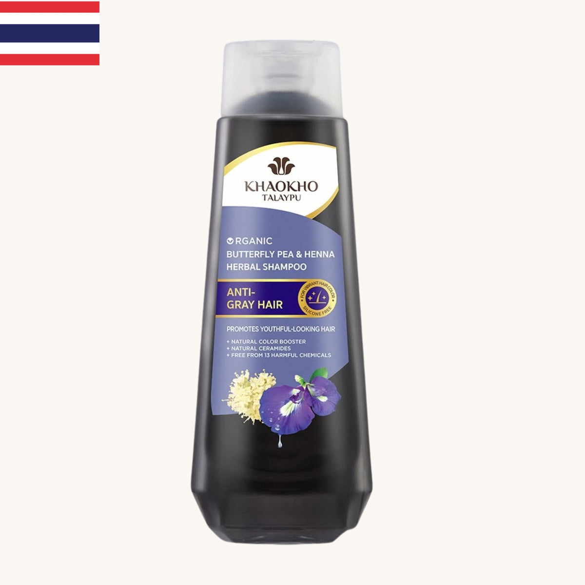 Khaokho - Anti Gray Hair Butterfly Pea & Henna Herbal Shampoo (320ml)