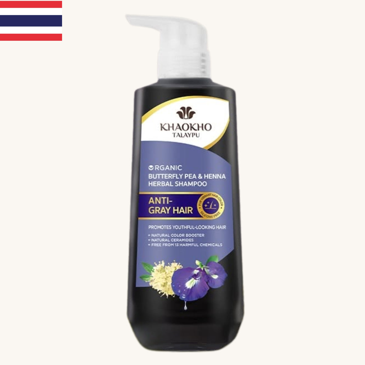 Khaokho - Anti Gray Hair Butterfly Pea & Henna Herbal Shampoo (320ml)
