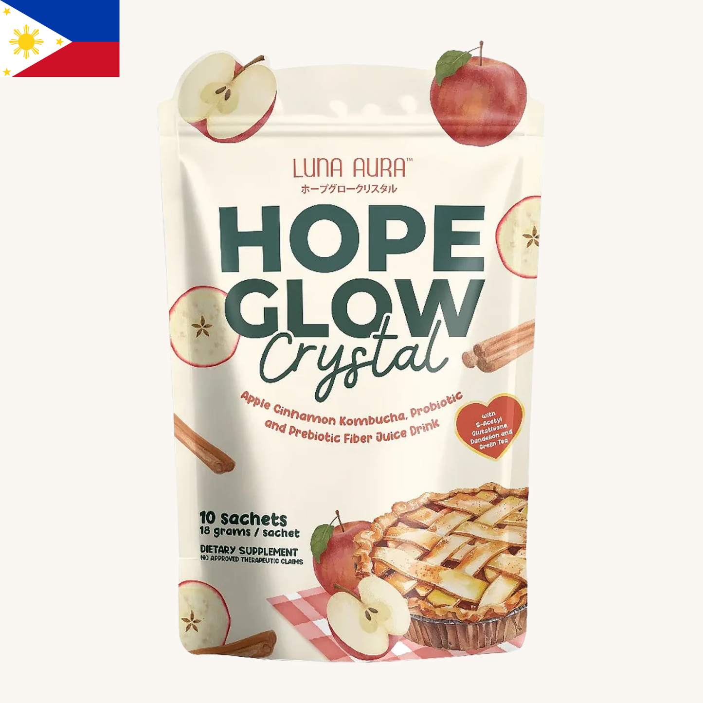 Luna Aura - Hope Glow Crystal Apple Cinnamon Prebiotic Fiber Juice Drink (10 x 18g)