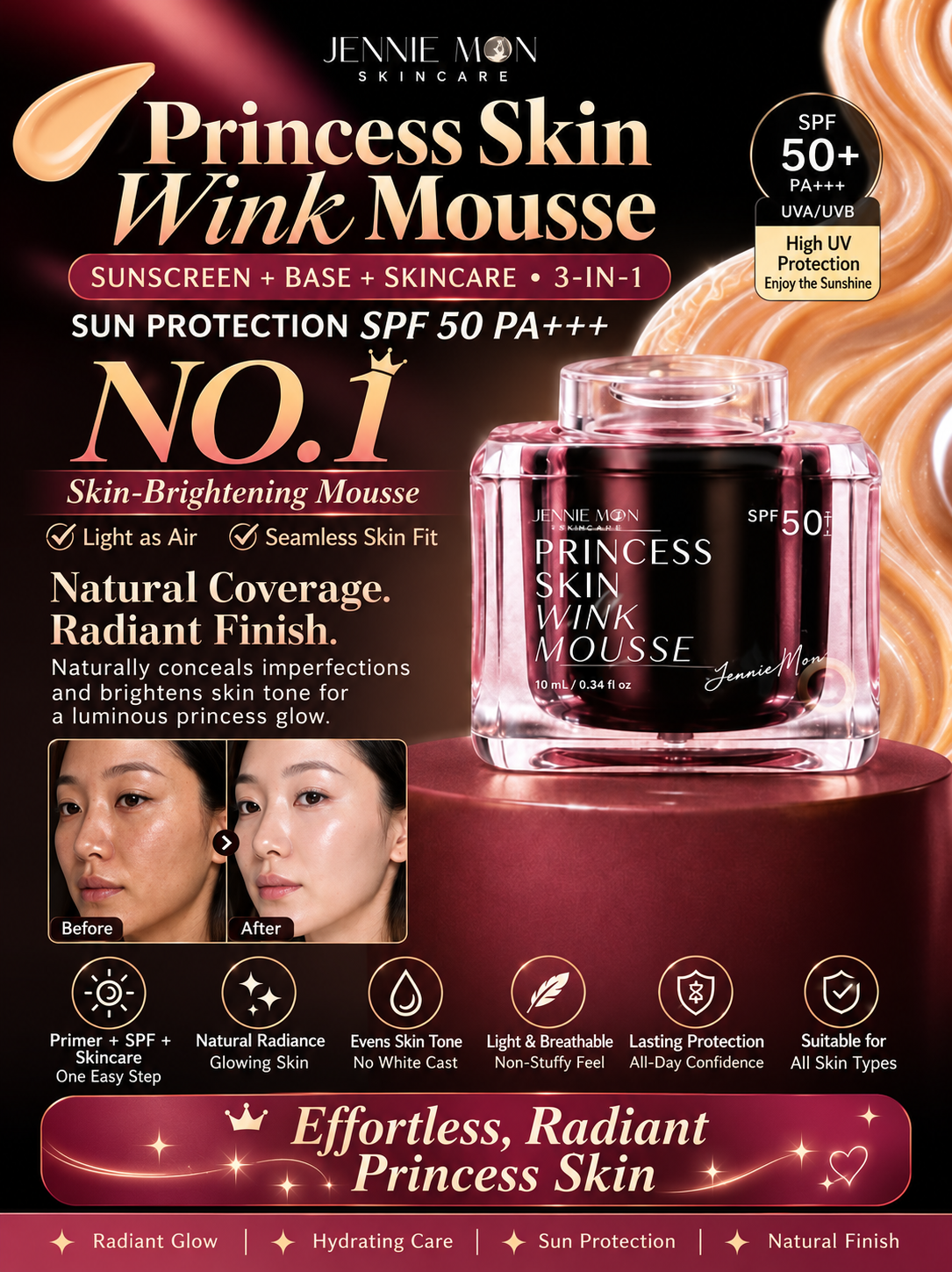 Jennie Moon - Princess Skin Wink Mousse Face Sunscreen SPF50 PA+++ (10ml)