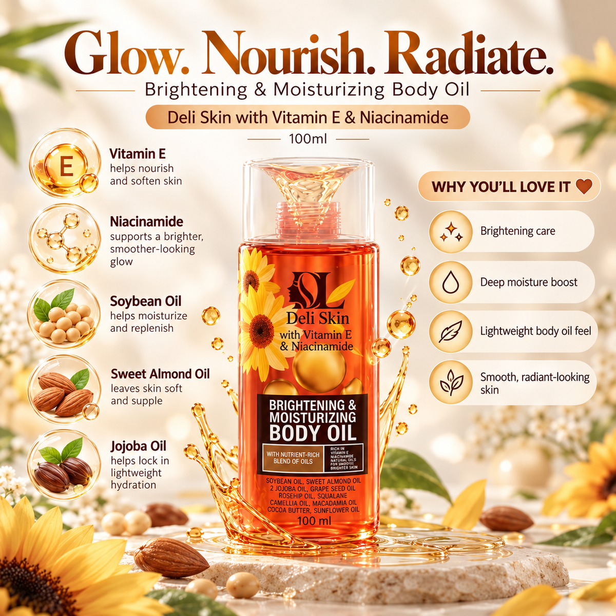 Deli Skin - Brightening & Moisturizing Body Oil (100ml)
