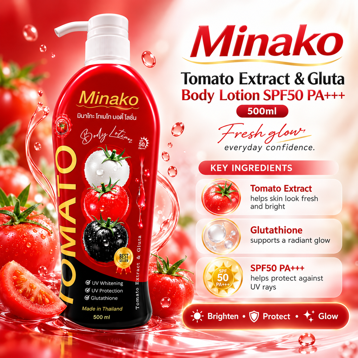 Minako - Tomato Extract & Gluta Body Lotion SPF50 PA+++ (500ml)